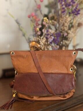 Two-Tone Brown Italian Leather Crossbody Bag
